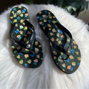 Coach Black Floral Flip Flops